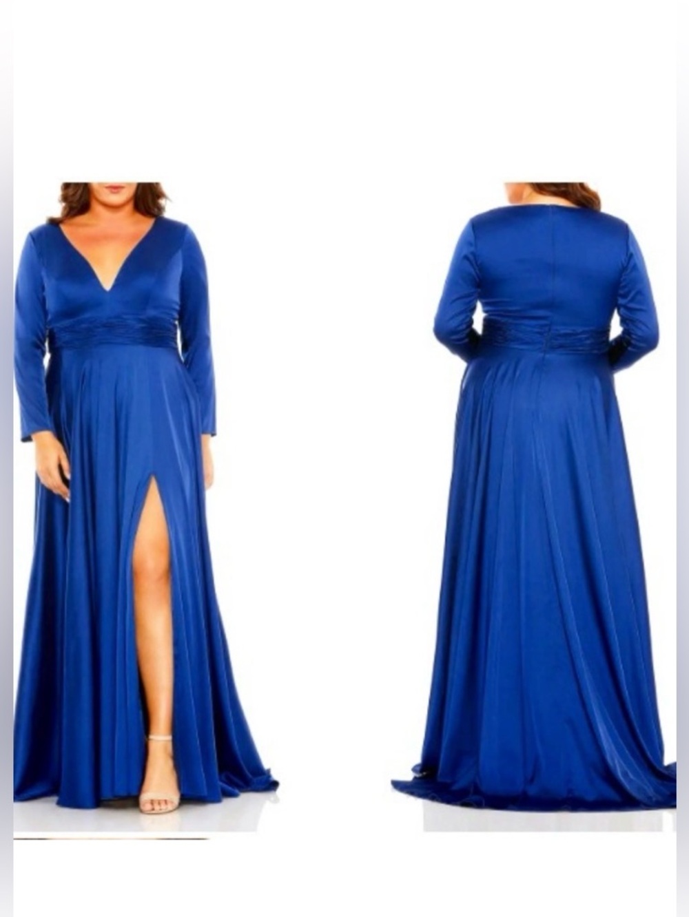 NWT MAC DUGGAL Fabulouss Long Sleeve V-Neck A-Line Gown in Midnight 14 MSRP $428